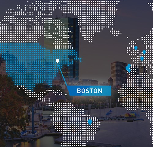 Demonstração visual da localização dos escritórios de Boston