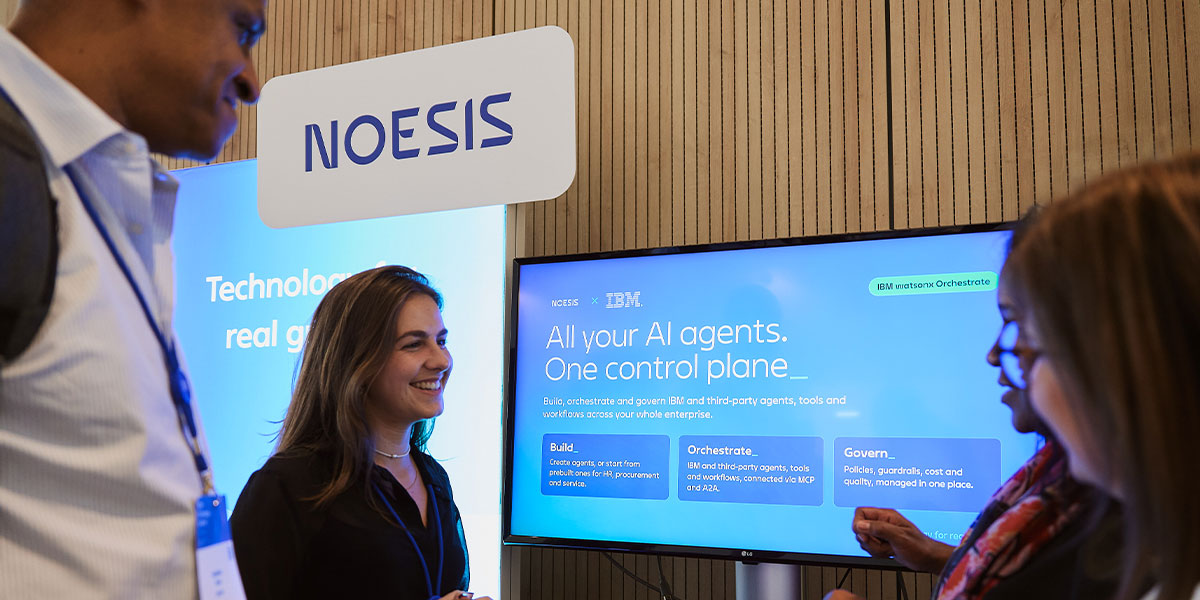 Equipa da Noesis a apresentar soluções de inteligência artificial e orquestração de agentes de IA no IBM Technology Summit Lisboa 2026