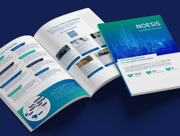 Noesis corporate brochure showcasing services, international presence, and technology capabilities