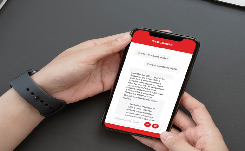 Smartphone displaying the ISEG chatbot on screen
